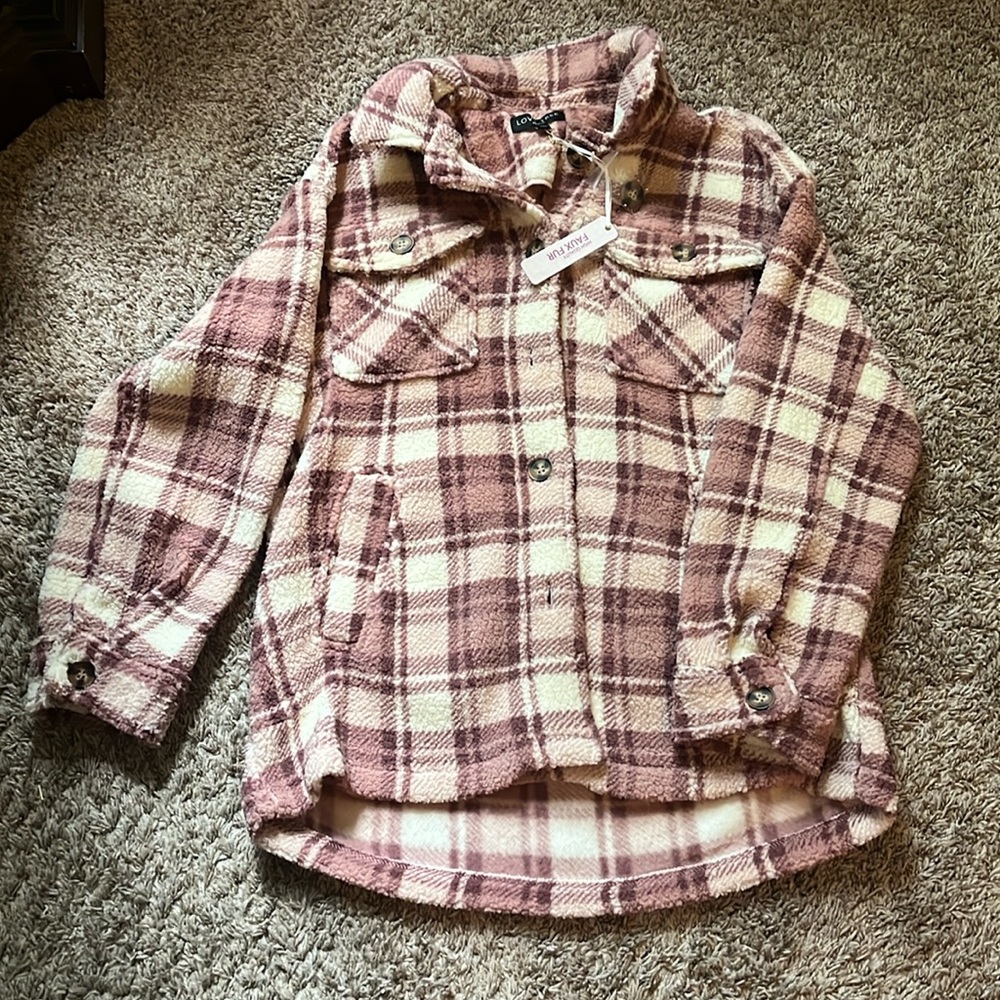NWT Lovetree pink and white flannel shacket